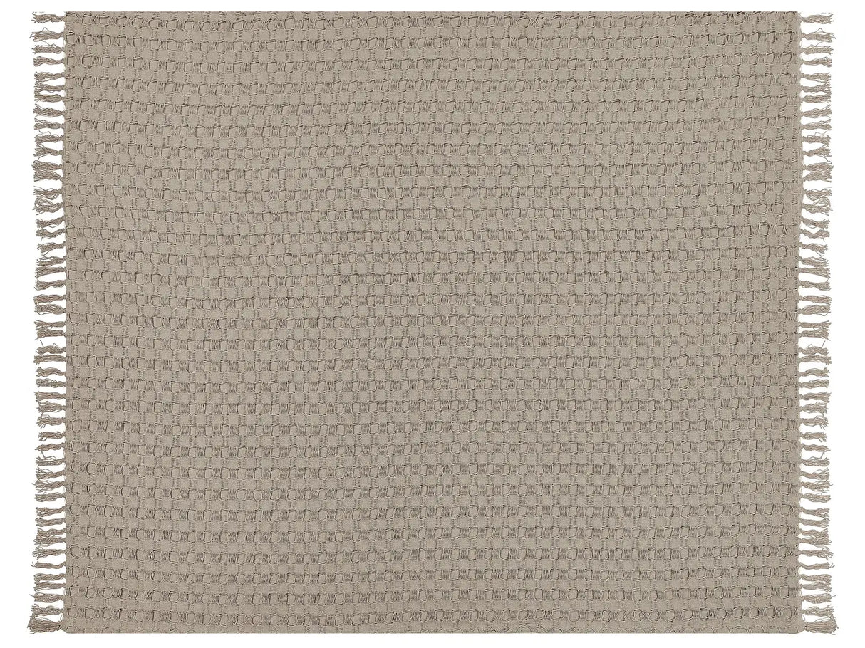 Bedspread Taupe Cotton Fabric 220 x 240 cm with Tassels Decorative Throw Blanket Bedding Classic Design Bedroom Beliani