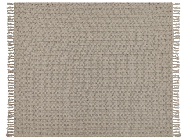 Bedspread Taupe Cotton Fabric 220 x 240 cm with Tassels Decorative Throw Blanket Bedding Classic Design Bedroom Beliani
