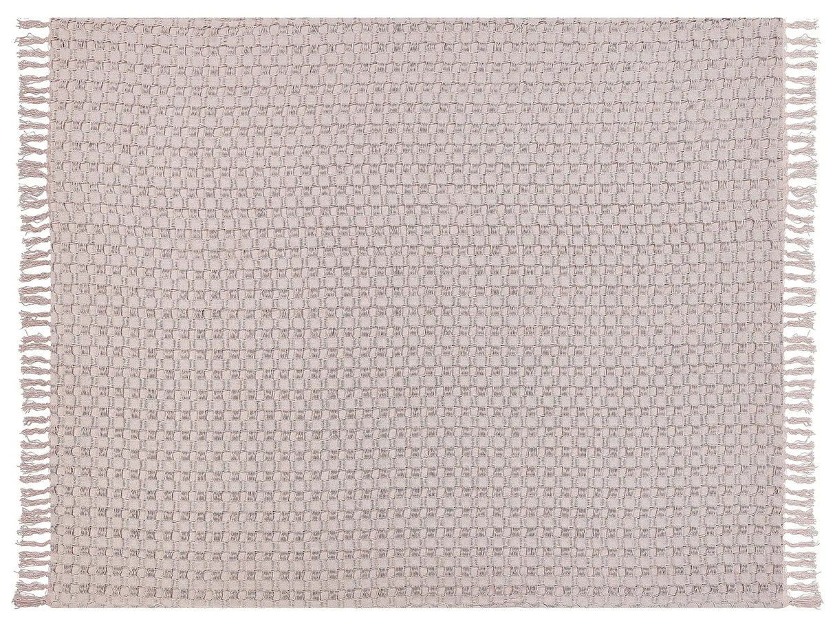 Bedspread Pink Cotton Fabric 150 x 200 cm with Tassels Decorative Throw Blanket Bedding Classic Design Bedroom Beliani