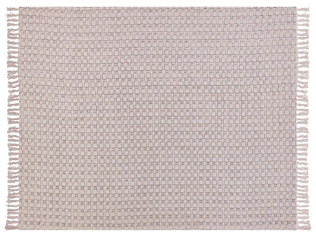 Bedspread Pink Cotton Fabric 150 x 200 cm with Tassels Decorative Throw Blanket Bedding Classic Design Bedroom Beliani