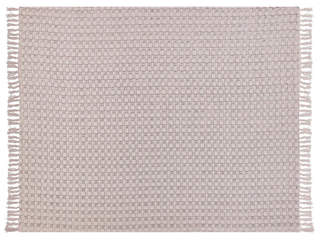 Bedspread Pink Cotton Fabric 150 x 200 cm with Tassels Decorative Throw Blanket Bedding Classic Design Bedroom Beliani