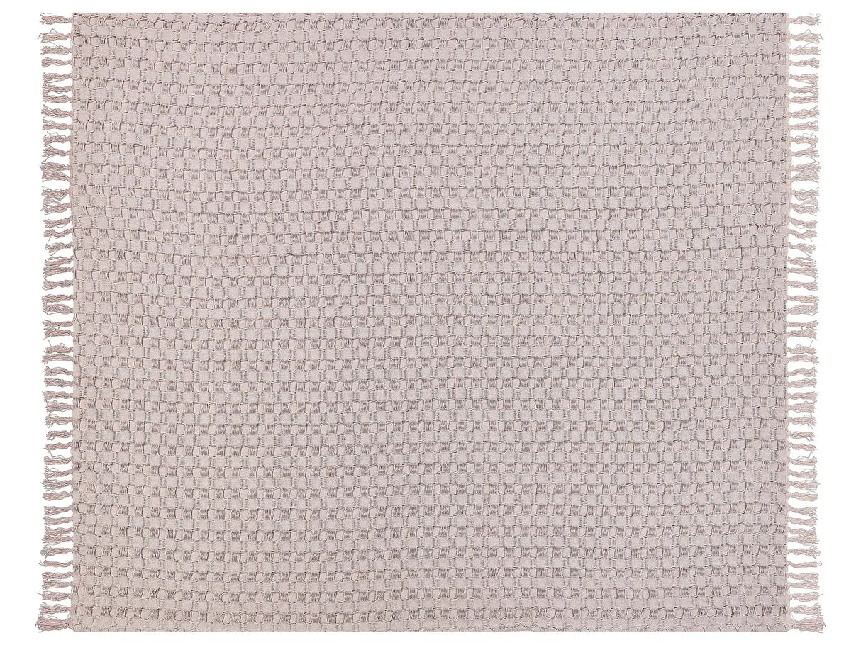 Bedspread Pink Cotton Fabric 200 x 220 cm with Tassels Decorative Throw Blanket Bedding Classic Design Bedroom Beliani