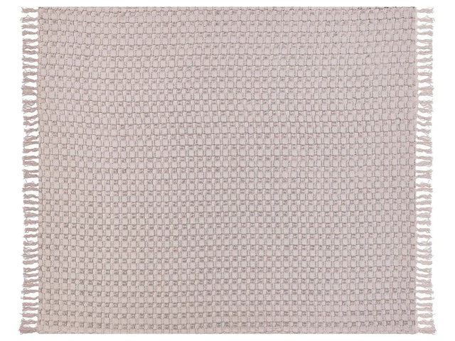 Bedspread Pink Cotton Fabric 200 x 220 cm with Tassels Decorative Throw Blanket Bedding Classic Design Bedroom Beliani
