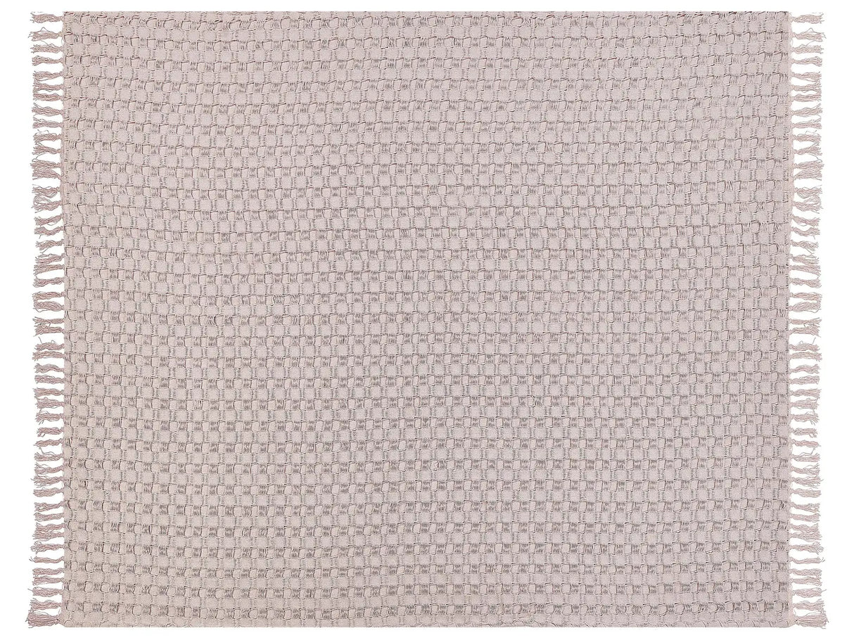 Bedspread Pink Cotton Fabric 220 x 240 cm with Tassels Decorative Throw Blanket Bedding Classic Design Bedroom Beliani