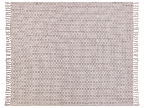 Bedspread Pink Cotton Fabric 220 x 240 cm with Tassels Decorative Throw Blanket Bedding Classic Design Bedroom Beliani