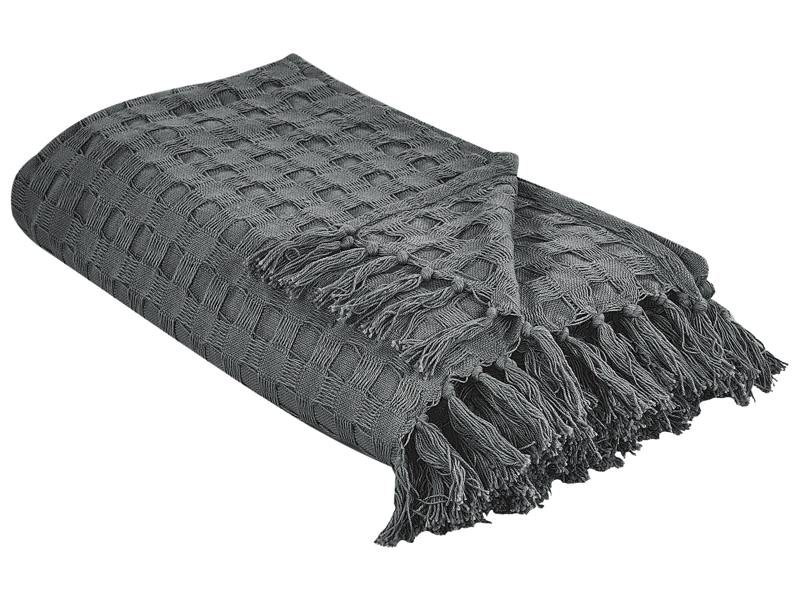 Bedspread Grey Cotton Fabric 150 x 200 cm with Tassels Decorative Throw Blanket Bedding Classic Design Bedroom Beliani