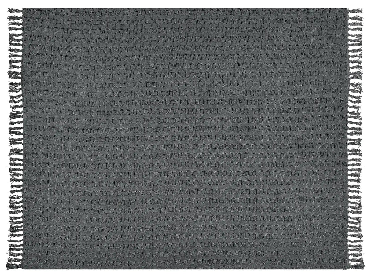 Bedspread Grey Cotton Fabric 150 x 200 cm with Tassels Decorative Throw Blanket Bedding Classic Design Bedroom Beliani