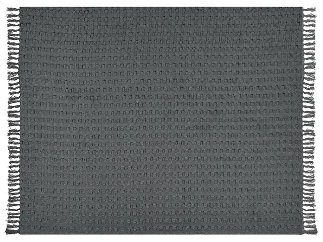 Bedspread Grey Cotton Fabric 150 x 200 cm with Tassels Decorative Throw Blanket Bedding Classic Design Bedroom Beliani