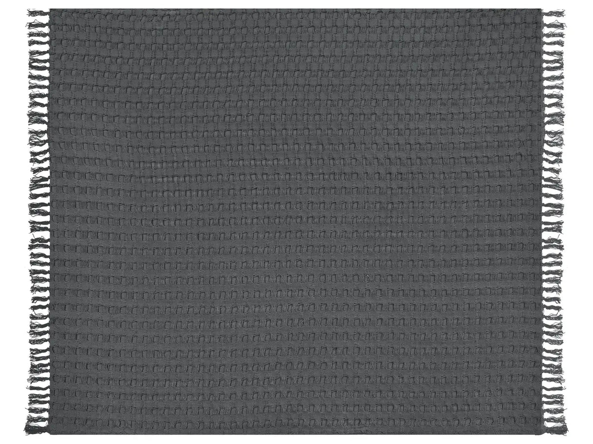 Bedspread Grey Cotton Fabric 200 x 220 cm with Tassels Decorative Throw Blanket Bedding Classic Design Bedroom Beliani