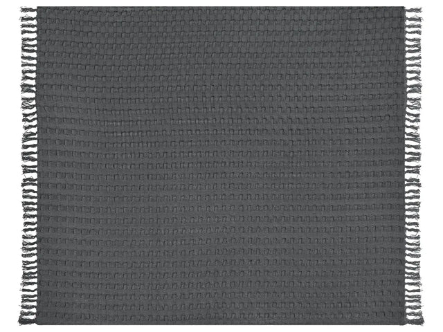 Bedspread Grey Cotton Fabric 200 x 220 cm with Tassels Decorative Throw Blanket Bedding Classic Design Bedroom Beliani