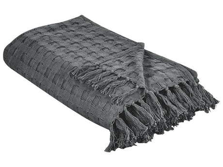 Bedspread Grey Cotton Fabric 220 x 240 cm with Tassels Decorative Throw Blanket Bedding Classic Design Bedroom Beliani