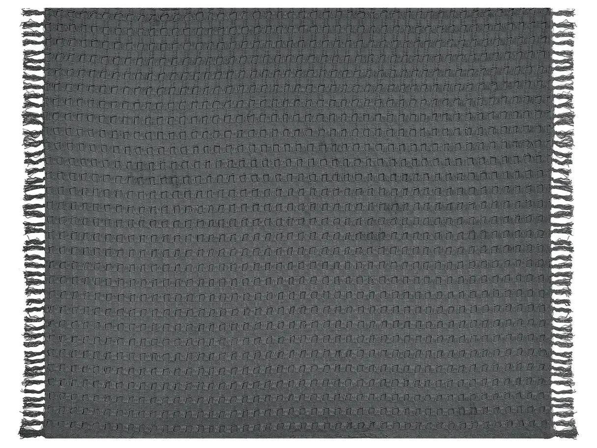 Bedspread Grey Cotton Fabric 220 x 240 cm with Tassels Decorative Throw Blanket Bedding Classic Design Bedroom Beliani