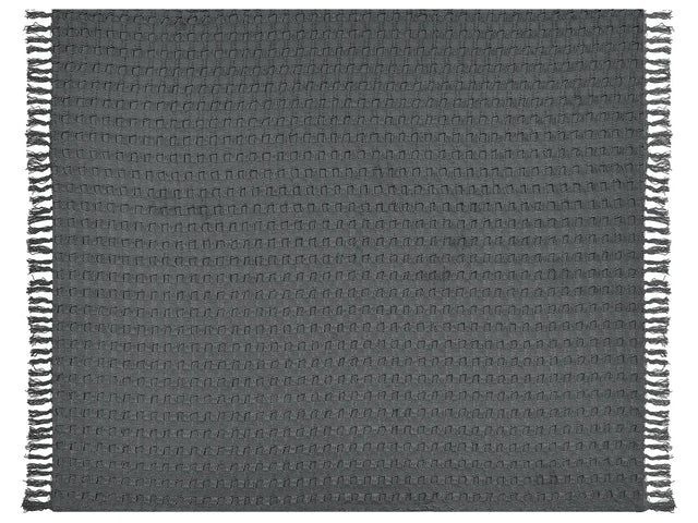 Bedspread Grey Cotton Fabric 220 x 240 cm with Tassels Decorative Throw Blanket Bedding Classic Design Bedroom Beliani