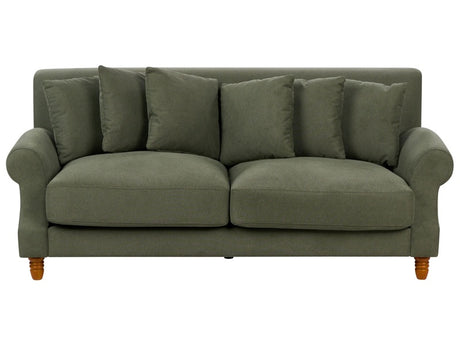 Sofa with 6 Pillows Green Fabric Polyester Upholstery Light Wood Legs 2 Seater Vintage Style Beliani