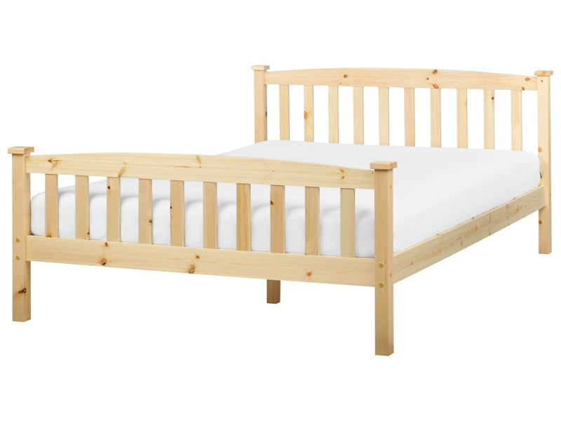 Bed Frame Pine Light Wood 140 x 200 cm EU Double 4ft6 Slatted Base Natural Bedroom Furniture Beliani