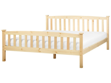 Bed Frame Pine Light Wood 160 x 200 cm EU King Size 5ft3 Slatted Base Natural Bedroom Furniture Beliani