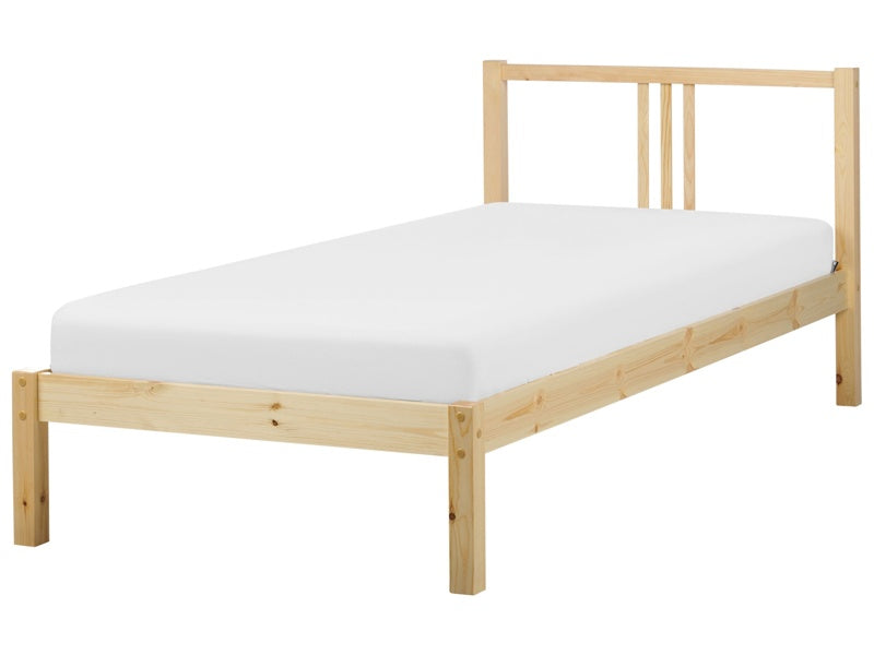 EU Single Bed Frame Light Pine Wood EU Single Size 3ft Slatted Base Modern Beliani