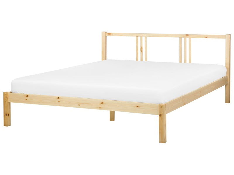 EU King Bed Frame Light Pine Wood Double Size 5ft3 Slatted Base Modern Beliani