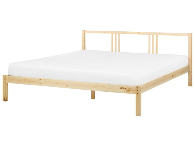 EU Super King Bed Frame Light Pine Wood Double Size 6ft Slatted Base Modern Beliani