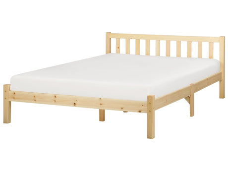 Bed Frame Light Pine Wood 140 x 200 cm EU Double Size 4ft6 Slatted Beliani