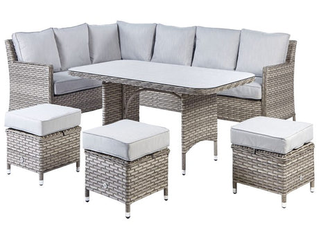 9 Seater PE Rattan Garden Sofa Set Grey with Table and Ottomans Grey Cushions Beliani