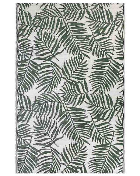 Outdoor Area Rug Dark Green White Polypropylene 180 x 270 cm Palm Leaf Pattern Recycled Material Beliani