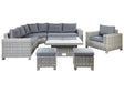 9 Seater PE Rattan Garden Lounge Set Grey with Table and Ottomans Grey Cushions Beliani