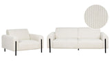 Living Room Set White Corduroy Fabric Metal Legs 3 Seater Sofa Classic Couch Armchair Settee Adjustable Backrest Modern Living Room Beliani