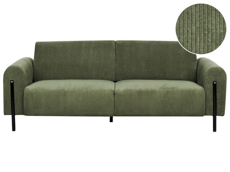 Sofa Green Corduroy Fabric Metal Legs 3 Seater Classic Couch Settee Adjustable Backrest Living Room Modern Beliani