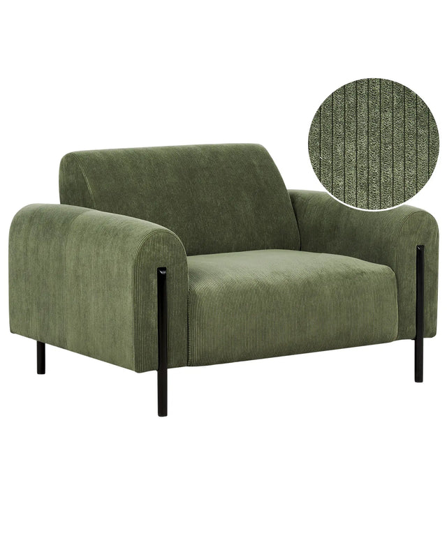 Armchair Green Corduroy Fabric Metal Legs Adjustable Backrest Living Room Modern Beliani
