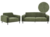 Living Room Set Green Corduroy Fabric Metal Legs 3 Seater Sofa Classic Couch Armchair Settee Adjustable Backrest Modern Living Room Beliani