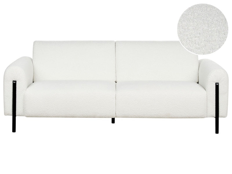 Sofa White Boucle Fabric Metal Legs 3 Seater Classic Couch Settee Adjustable Backrest Living Room Modern Beliani