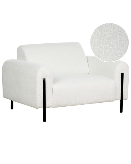 Armchair White Boucle Fabric Metal Legs Adjustable Backrest Living Room Modern Beliani