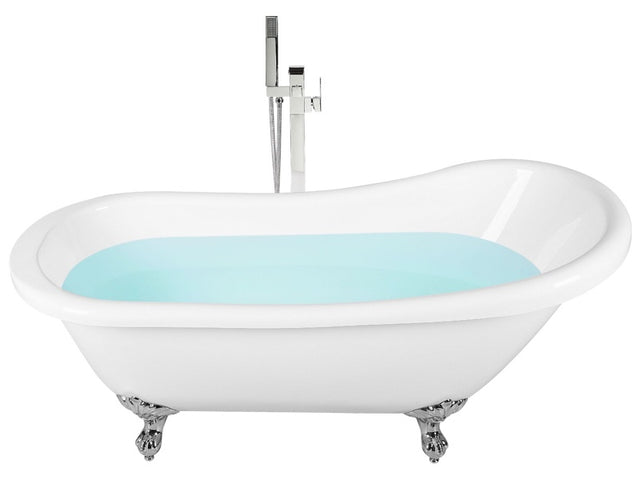 Bath White with Silver Sanitary Acrylic 153 x 77 cm Freestanding Clawfoot Tub Traditional Retro Design Beliani