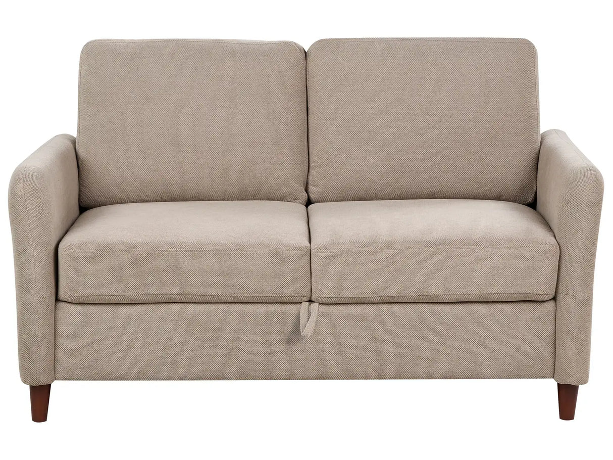 2 Seater Sofa Taupe Fabric Upholstery Loveseat with Storage Thickly Padded Modern Style Living Room Furniture Beliani