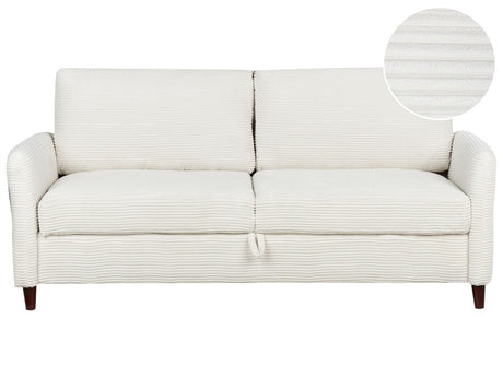 3 Seater Sofa Off-White Corduroy Upholstery with Storage Thickly Padded Modern Style Living Room Furniture Beliani