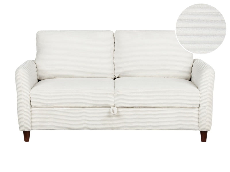 2 Seater Sofa Off-White Corduroy Upholstery Loveseat with Storage Thickly Padded Modern Style Living Room Furniture Beliani