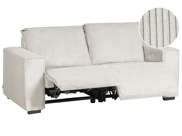 Electric Recliner Sofa Off-White Corduroy Upholstered 3 Seater Couch Modern Design Relax Function Beliani