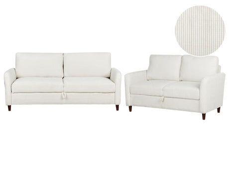 5 Seater Sofa Set Off-White Corduroy Upholstery with Storage Thickly Padded 2 and 3 Seater Modern Style Living Room Furniture Beliani