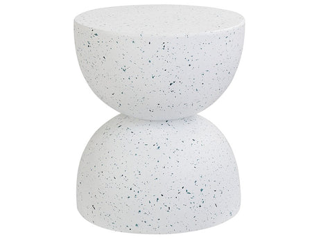 Accent Side Table OWhite with Terrazzo Effect MgO Fiberglass ⌀ 40 cm Round Top Hourglass Shape UV Stain Rust Water Wind Resistant Modern Outdoor Living Room Beliani