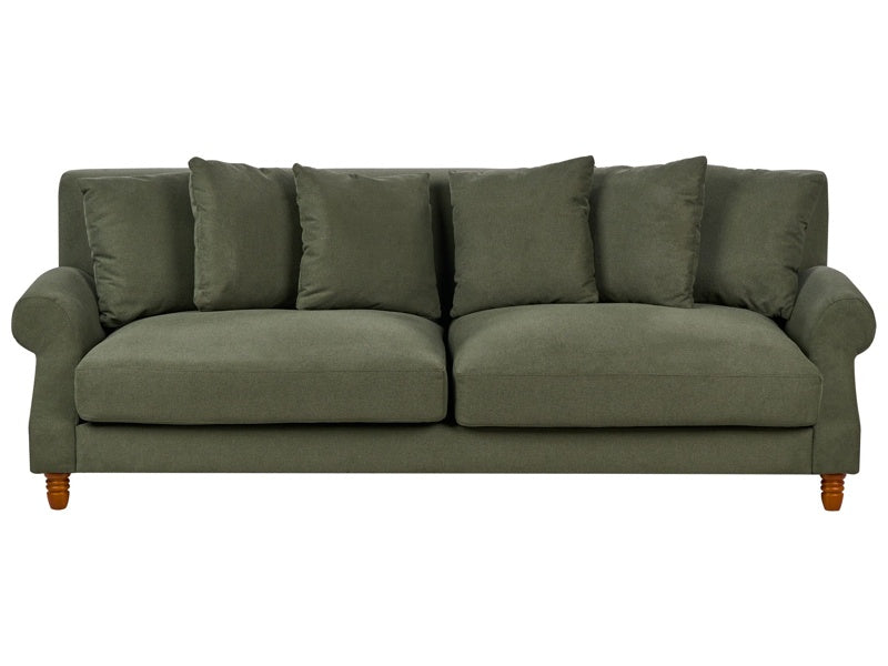 Sofa with 6 Pillows Green Fabric Polyester Upholstery Light Wood Legs 3 Seater Vintage Style Beliani