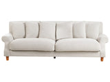 Sofa with 6 Pillows Off-White Fabric Polyester Fabric Upholstery Light Wood Legs 3 Seater Vintage Style Beliani