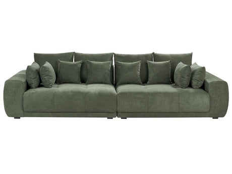 Sofa with Pillows Dark Green Chenille Upholstery 4 Seater Pillow Back Modern Traditional Living Room Beliani