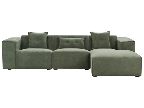 Corner Sofa Dark Green Chenille 3 Seater Left Hand Extra Scatter Cushions Modern Living Room Beliani