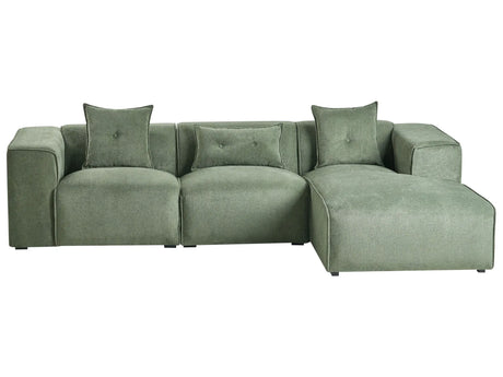 Left Hand Corner Sofa Dark Green Chenille Upholstery 3 Seater Extra Scatter Cushions Modern Living Room Beliani