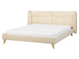 Bed Frame Beige Velvet Tufted Upholstery Light Wood Legs EU King Size 5ft3 Slatted with Adjustable Wingback Headboard Beliani