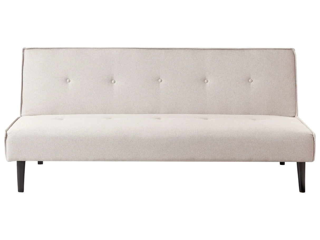 Sofa Bed Light Beige Fabric 3 Seater Buttoned Seat Click Clack Armless Adjustable Backrest Retro Traditional Design Beliani