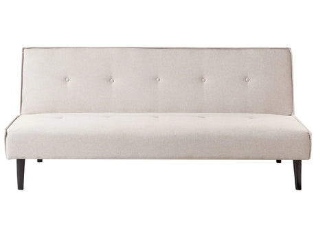 Sofa Bed Light Beige Fabric 3 Seater Buttoned Seat Click Clack Armless Adjustable Backrest Retro Traditional Design Beliani