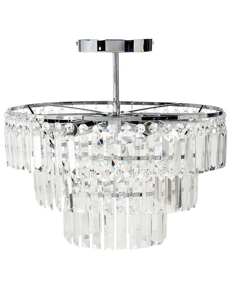 Chandelier Silver Metal Chrome Finish Pendant Lamp Glass Crystals Glamour Style Living Room Beliani