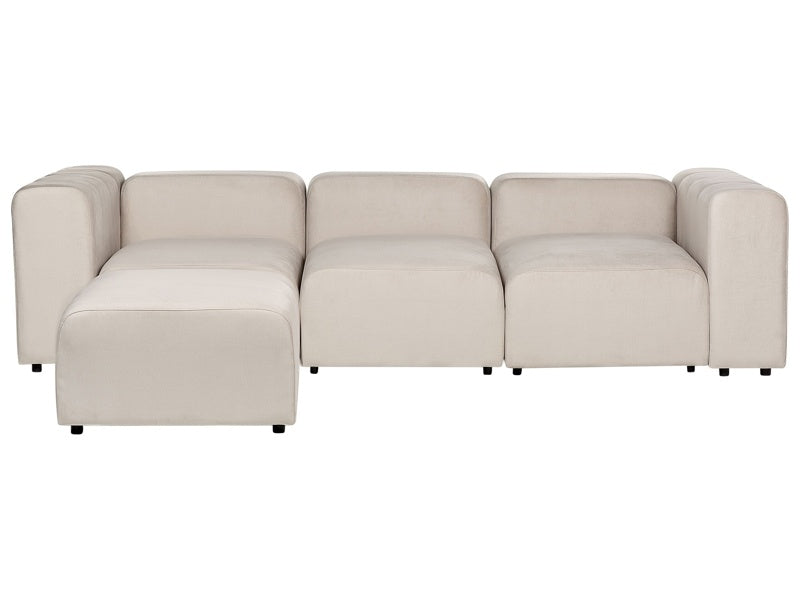 3 Seater Modular Sofa with Ottoman Beige Velvet Sectional Couch Sofa with Black Legs Modern Living Room Beliani